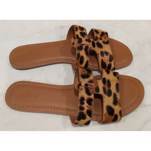 J. Crew Shoes - J.CREW Calf Hair Beachside Slip-On Saldals Slides In Leopard Print Size 9